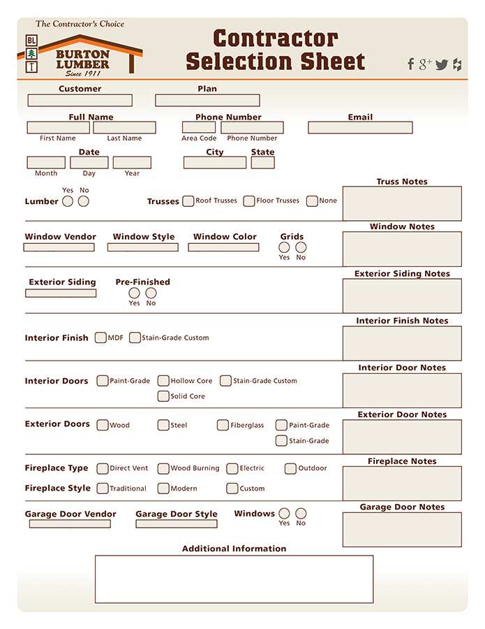 Home Builder Selection Sheet Template