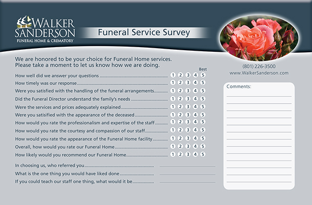 Walker Sanderson Funeral Home Survey Card Design