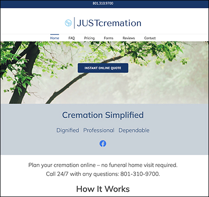 Just Cremation homepage