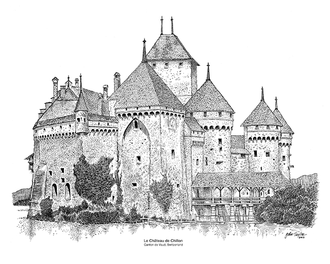 Le Château de Chillon in Switzerland - Illustration