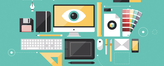 Graphic designer workplace flat illustration