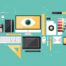 Graphic designer workplace flat illustration