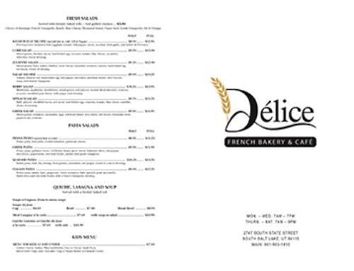 Délice French Bakery and Cafe – Menu Design